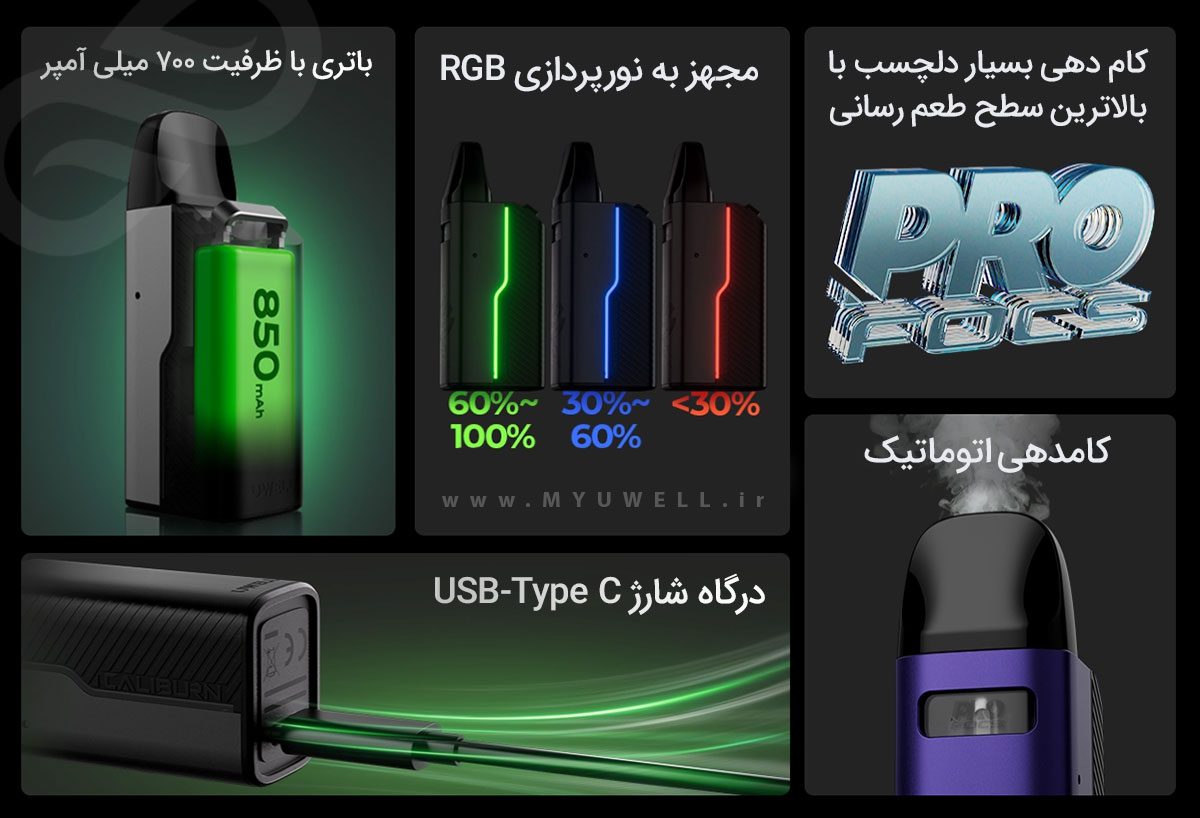 پاد کالیبرن جی زد 2 یوول Uwell Caliburn GZ2 ویپ پادسیستم یوول کالیبرن جی زد